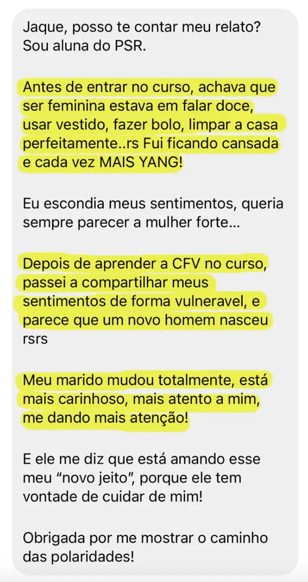 Depoimento de aluna do PSR