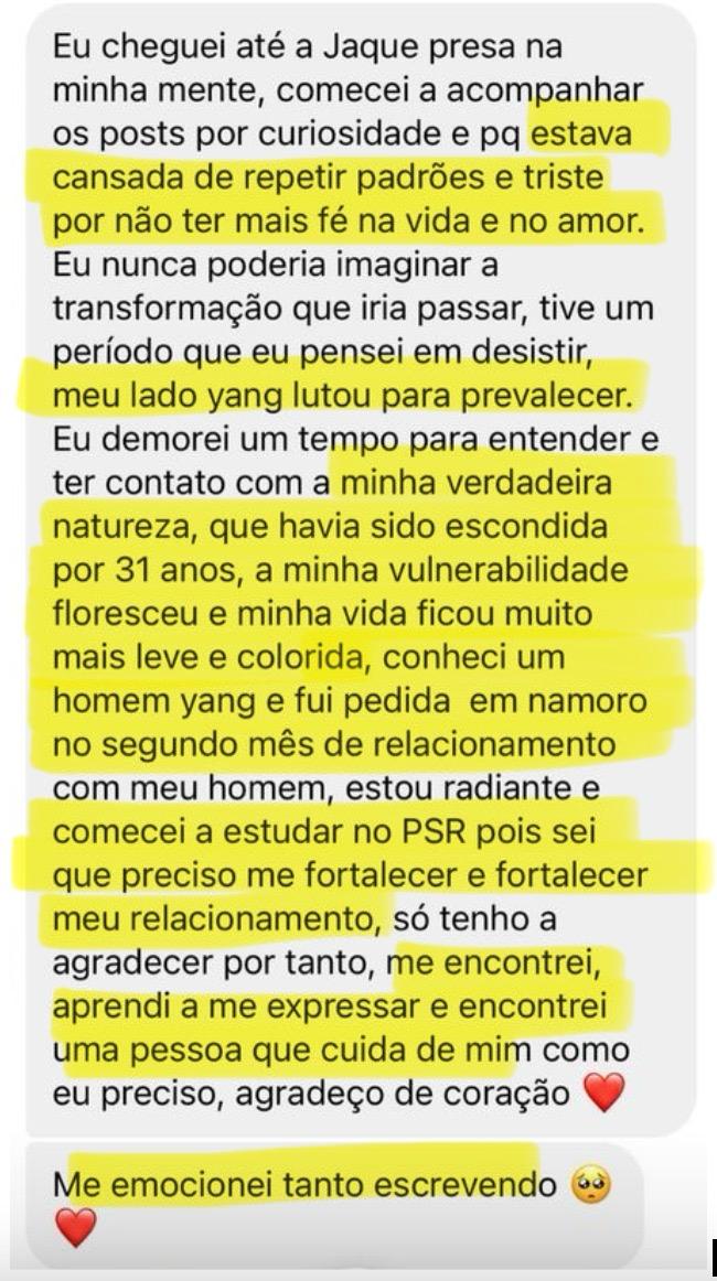 Depoimento de aluna da Jaque
