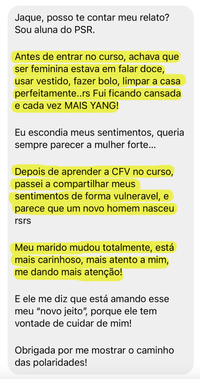 Depoimento de aluna da Jaque